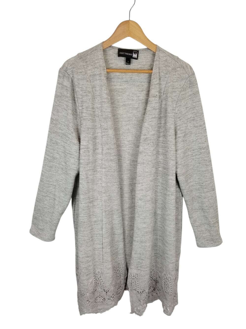 Antthony Original Gray Crochet Hem Open Front Duster Cardigan Women's Size XL